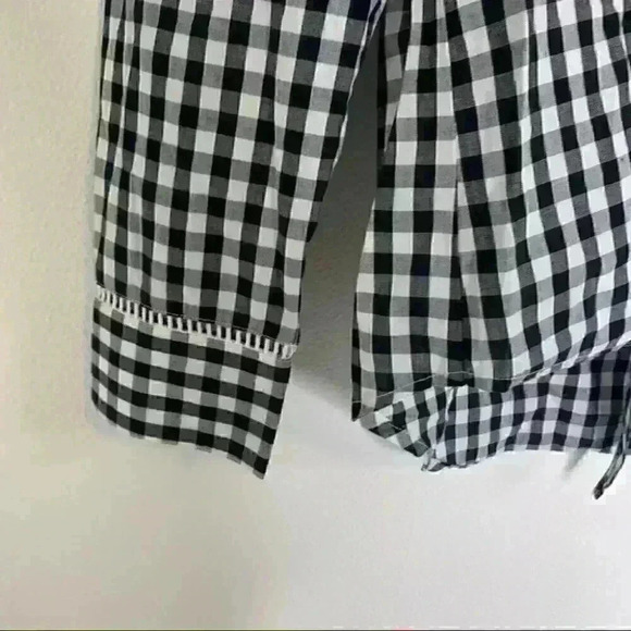 Euc Isaac Mizrahi Button Front Black white checker Gingham Shirt 8 - Picture 9 of 13